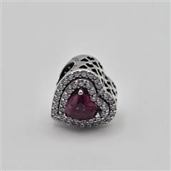 Pandora S925 ALE Sterling Silver Red Sparkling Levelled Heart Charm 799218C02